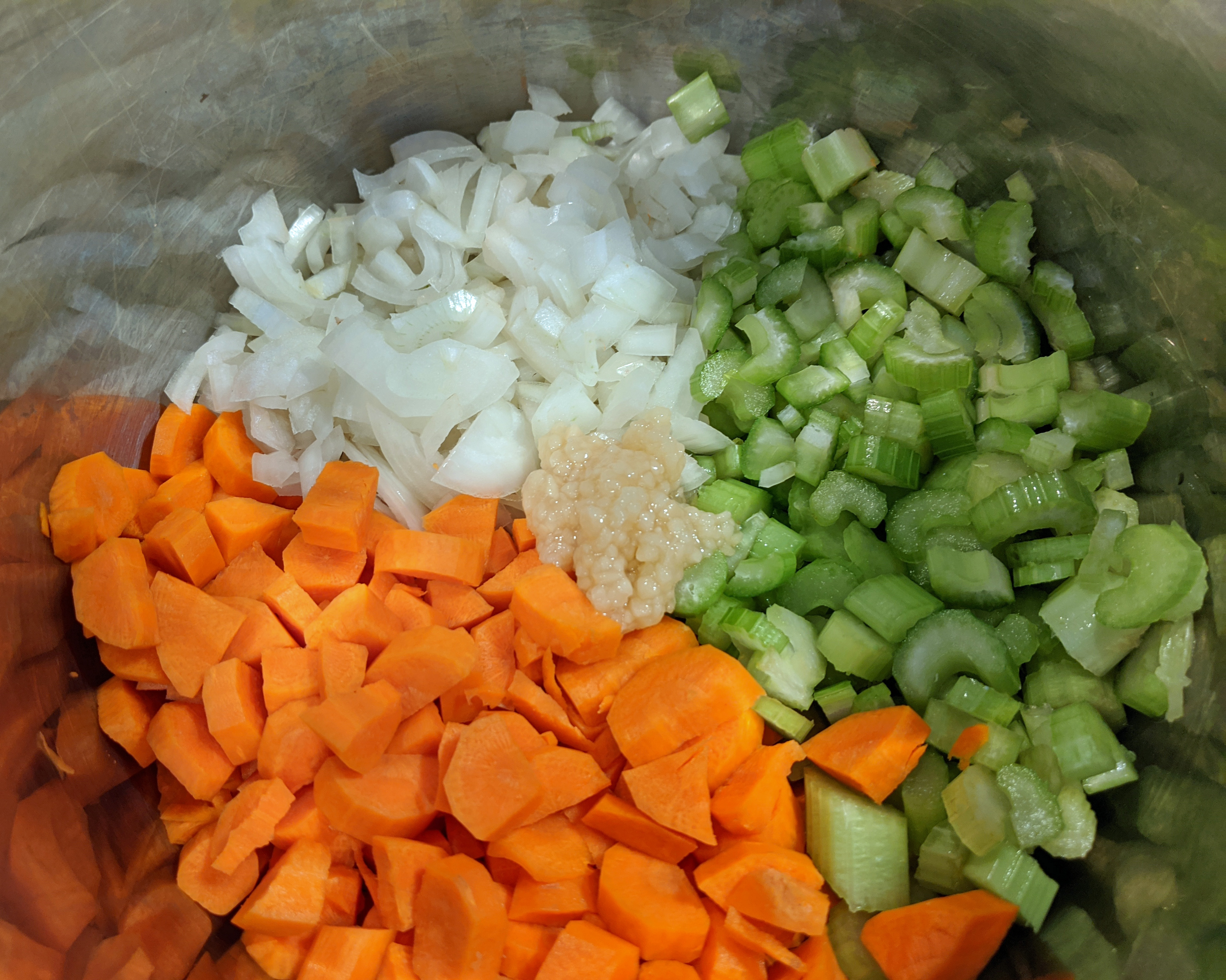 chopped onions, carrots, celery and garlic