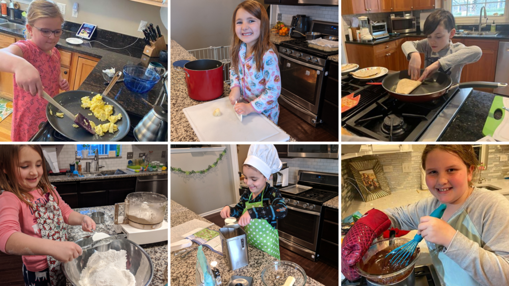 6 pictures of kids cooking