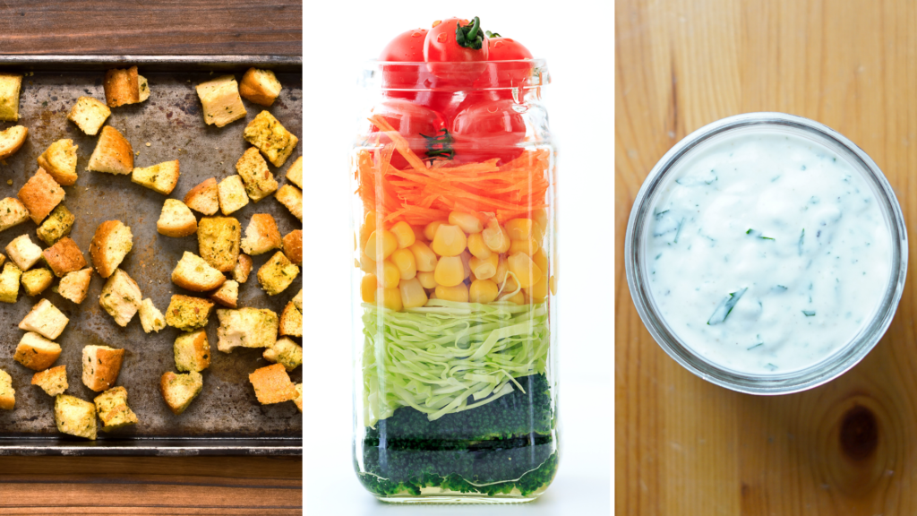 Rainbow Salad Jars, Homemade Ranch Dressing, Homemade Croutons